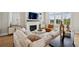 Open concept living room with fireplace, hardwood floors, and large windows at 6815 Halcyon Way, Alpharetta, GA 30005