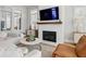 Comfortable living room featuring a fireplace, hardwood floors, and sunny windows at 6815 Halcyon Way, Alpharetta, GA 30005