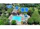 Aerial shot showcases community pool and tennis courts, perfect for active residents, promising a vibrant lifestyle at 3715 Horizon Ct, Cumming, GA 30041