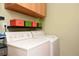 Bright laundry room features stacked front load washer and dryer and storage at 1640 Donovans Nw Rdg, Kennesaw, GA 30152