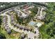 Community aerial view with lush greenery, a pool, and tennis courts for active living at 4171 Towncastle Ln, Buford, GA 30518