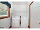 A dedicated laundry room featuring a washer, dryer, and storage shelves at 98 Country Acres Ct, Mcdonough, GA 30253