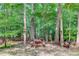 Backyard picnic area with mature trees, bird houses and picnic table at 4975 Duncans Lake Dr, Buford, GA 30519