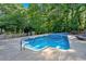 Backyard pool surrounded by concrete patio and landscaping at 185 Waverly Walk, Douglasville, GA 30134