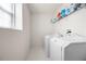 Bright laundry room featuring a window for natural light and modern, front-loading appliances and shelving at 758 Beranda Cir, Douglasville, GA 30134