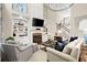 Elegant living room featuring a fireplace, built-in shelves, and comfortable seating arrangement at 4905 Village Green Dr, Roswell, GA 30075