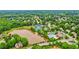 Beautiful aerial view of neighborhood amenities, showcasing pond, swimming pool, tennis courts, and more at 5105 Deerlake Dr, Alpharetta, GA 30005