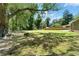 This large backyard features lots of grass, mature trees, and a tire swing at 606 Evergreen Dr, Woodstock, GA 30188