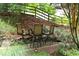Relaxing patio with comfortable seating area surrounded by stone and lush greenery, perfect for outdoor entertainment at 161 Highgrove Dr, Suwanee, GA 30024