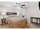 Cozy bedroom features a ceiling fan, neutral walls, carpeted floor, and comfortable furnishings at 425 Chadwick Pl, Canton, GA 30114