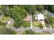 Aerial view of a home on a large lot, surrounded by mature trees and other homes at 124 Chaseland Rd, Atlanta, GA 30328