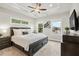 Inviting main bedroom featuring a tray ceiling, neutral tones, and large windows for natural light at 3786 Alstead Manor Way, Suwanee, GA 30024
