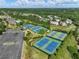 Aerial view of multiple well-maintained, lighted tennis courts with parking in a beautiful residential community at 3786 Alstead Manor Way, Suwanee, GA 30024