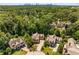 Aerial view showcasing the property's location in a lush, wooded neighborhood with the city skyline in the distance at 504 S Westminster Ne Way, Atlanta, GA 30307