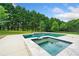 Relaxing pool area features a hot tub, spacious patio, and lush green surroundings, ideal for outdoor activities at 132 Shellbark Dr, Mcdonough, GA 30252