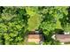 Aerial view of a house surrounded by dense trees providing privacy and seclusion on a generous lot at 5689 Woodland Dr, Acworth, GA 30102