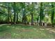 Exterior view of backyard with mature trees and a brick home at 3180 Rehoboth Dr, Decatur, GA 30033