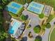 Aerial view of community amenities including pool, tennis courts, and basketball court at 388 Golf Crest Dr, Acworth, GA 30101