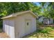 Close-up of a shed with a small door in the backyard of the property at 15 Porter Cir, Hampton, GA 30228