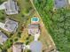Bird's-eye view of a property with a pool, nestled among mature trees in a quiet neighborhood at 776 Amos Ln, Kennesaw, GA 30152