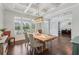 Elegant dining room with coffered ceilings, hardwood floors, large windows, and a rustic wooden table; perfect for gatherings at 776 Amos Ln, Kennesaw, GA 30152
