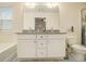 A well-lit bathroom features a double vanity, granite countertops, and modern fixtures at 1884 Plainsboro Dr, Lithonia, GA 30058