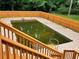 A full view of the in-ground pool needing maintenance with its surrounding paved patio and wood fence at 7326 Leland Ln, Jonesboro, GA 30236