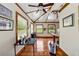 Stylish home office with hardwood floors, vaulted ceilings, and multiple windows at 471 Henderson Lake Dr, Canton, GA 30115