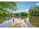 Scenic view of a calm lake with a wooden dock, surrounded by lush green trees at 471 Henderson Lake Dr, Canton, GA 30115