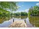 Picturesque view of a calm pond from the wooden dock surrounded by lush trees at 471 Henderson Lake Dr, Canton, GA 30115