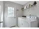 Functional laundry room with washer, dryer, and shelving at 239 Taylors Farm Drive Dr, Canton, GA 30115