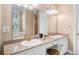 Bathroom with double sinks, granite countertop, vanity, and large mirror at 226 Euharlee Five Forks Rd, Kingston, GA 30145