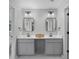 Bright bathroom featuring double sink vanity, modern lighting, and neutral color palette at 800 Post Road Cir, Stone Mountain, GA 30088