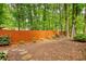 Spacious, wooded backyard featuring a wooden fence and lush landscaping at 2165 Robin Hood Trl, Cumming, GA 30040