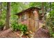 Cozy backyard shed with a rustic design and surrounding plants and trees at 2165 Robin Hood Trl, Cumming, GA 30040