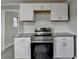 The kitchen has stainless steel oven, granite countertops, white cabinets, gray walls and tile backsplash at 396 Independence Dr, Jonesboro, GA 30238