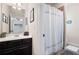 Bathroom featuring a single vanity with a shower behind a shower curtain at 2470 Anderson Estates Ct, Marietta, GA 30064