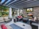 Inviting outdoor space featuring stone fireplace, built-in television, and comfortable lounge furniture at 855 Peachtree Ne St # 1406, Atlanta, GA 30308