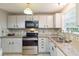 Modern kitchen featuring granite countertops, stainless steel appliances, and white cabinetry at 2100 Scarbrough Rd, Stone Mountain, GA 30088