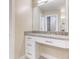 Bathroom vanity with granite countertop, undermount sink, drawers, and decorative hardware at 4085 Fawn Valley Dr, Loganville, GA 30052