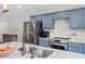 Modern kitchen featuring stainless steel appliances, blue cabinets and granite countertops at 590 Arthur Rd, Canton, GA 30115