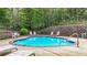 Community kidney-shaped swimming pool surrounded by lush greenery, lounge chairs, and wooded scenery at 18 Mary Ne Ln, White, GA 30184