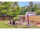 Backyard gathering space with fire pit surrounded by chairs and privacy fencing at 638 Oberlochen Way, Douglasville, GA 30134