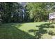 Green grass backyard surrounded by mature trees and partial fencing at 1349 Heather Cir, Riverdale, GA 30296