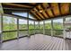 Covered porch with wood ceiling and flooring, providing a peaceful place with views at 6310 Stillwood Ln, Cumming, GA 30041