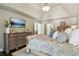 Stylish main bedroom with elegant furnishings, trey ceiling, and a mounted flatscreen TV at 750 Highview Ct, Woodstock, GA 30189
