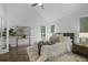 Serene main bedroom featuring large windows, vaulted ceiling, and calming decor at 402 Roswell Green Ln, Roswell, GA 30075
