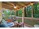 Relaxing screened porch with a wooden ceiling, comfortable seating, a ceiling fan, and views of the surrounding woods at 1412 Oakridge Cir, Decatur, GA 30033
