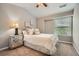 Cozy bedroom with carpet flooring, neutral walls and white bedding with a mirrored nightstand at 2300 Whiteoak Drive Southeast Se Dr, Smyrna, GA 30080