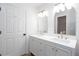 Modern bathroom featuring a double sink vanity, shiplap accent wall, and updated fixtures at 4806 Deer Chase, Powder Springs, GA 30127